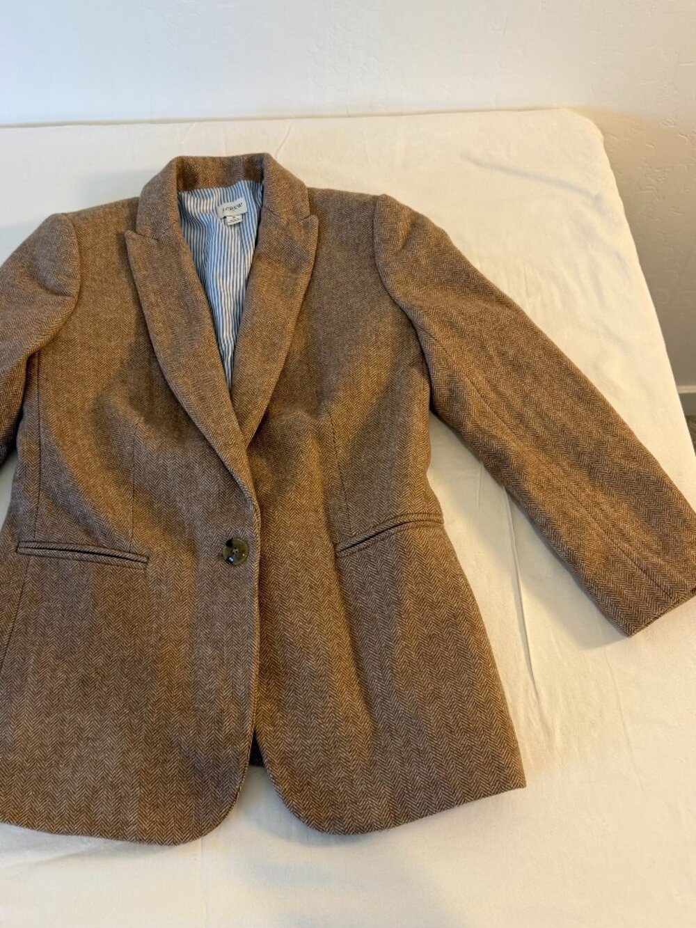 J.Crew Herringbone Blazer Size 2 Camel Brown Tailored Wool Blend  Jacket
